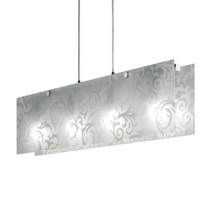 COLGANTE ESCORPIO II 4 LUCES ACERO-SERIGRAFIADO - COMEDOR - FB Iluminación