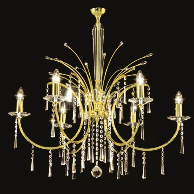 ARAÑA REINA 6 LUCES CROMO, ORO O NEGRO - LIVING - FB Iluminación