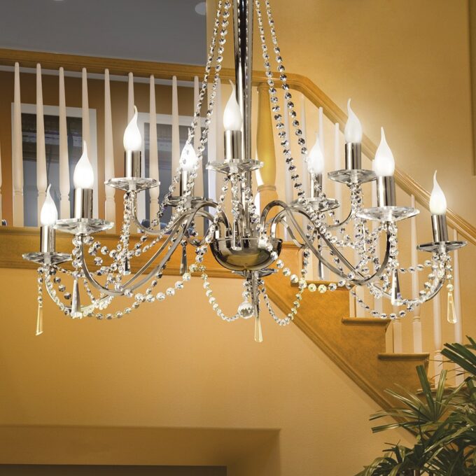 ARAÑA MARISA 10 LUCES CROMO / ORO - LIVING - FB Iluminación