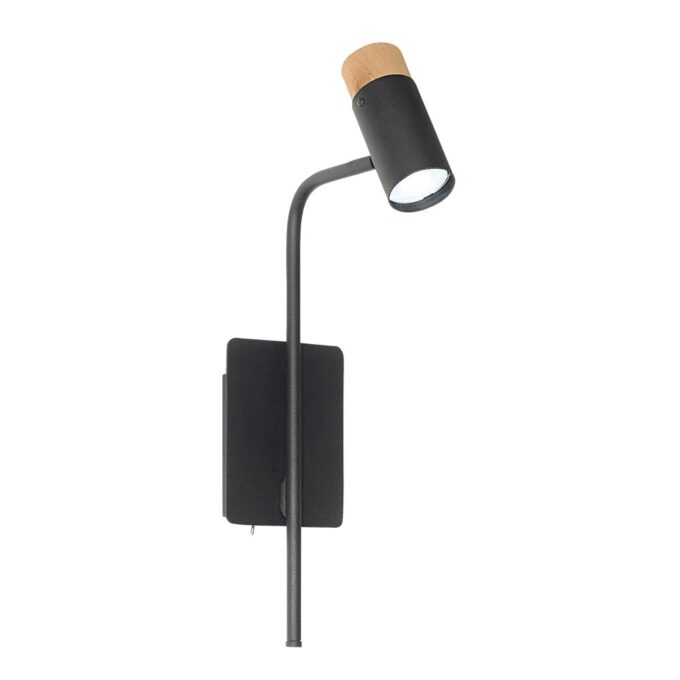 APLIQUE PARED FLAMENCO 1LUZ MADERA C/INTERRUPTOR NEGRO / BLANCO - DORMITORIO - FB Iluminación