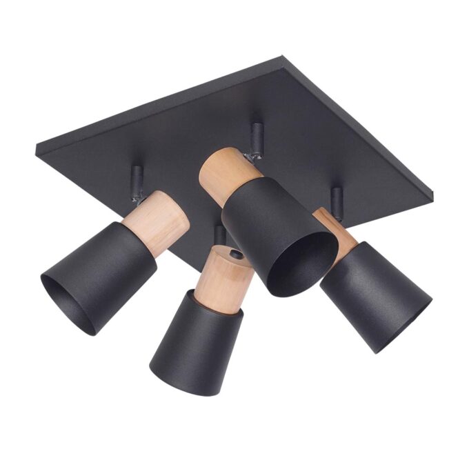 PLAFON ITALIA 4 LUCES MADERA NEGRO / BLANCO - LIVING - FB Iluminación