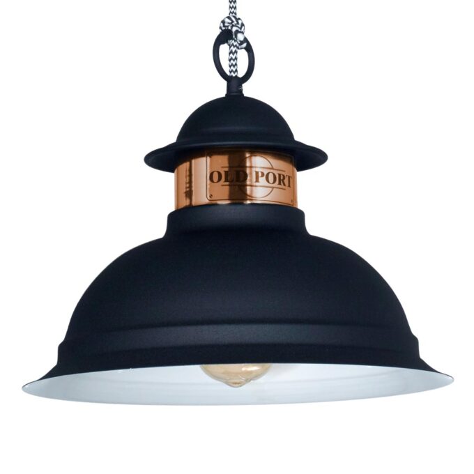 COLGANTE OLD PORT CHICO NEGRO MICROTECTURADO COBRE - COCINA - FB Iluminación