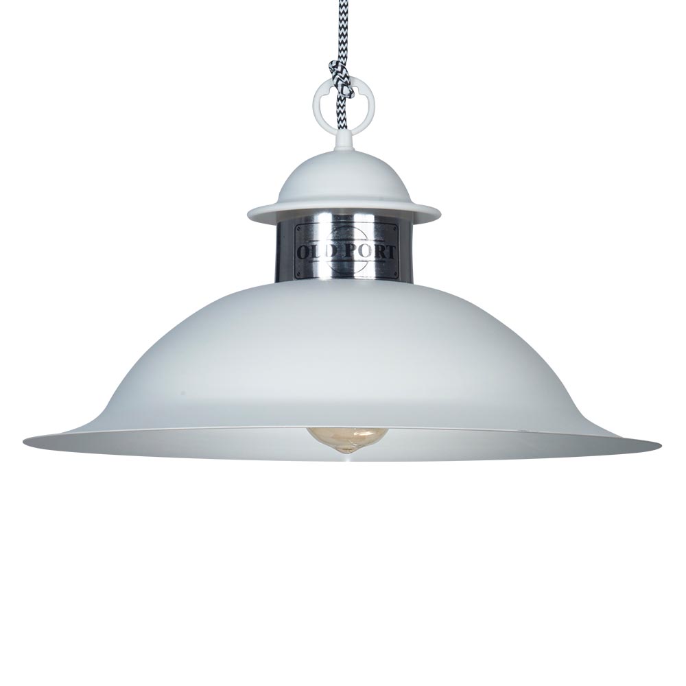 COLGANTE OLD PORT GRANDE BLANCO MICROTEXTURADO CROMO - COCINA - FB Iluminación