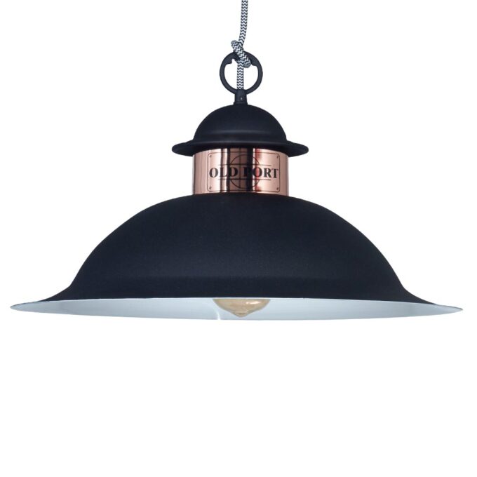 COLGANTE OLD PORT GRANDE NEGRO MICROTEXTURADO COBRE - COCINA - FB Iluminación