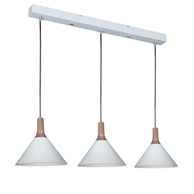 COLGANTE OSAKA 3 LUCES MADERA BLANCO / HAYA - COMEDOR - FB Iluminación
