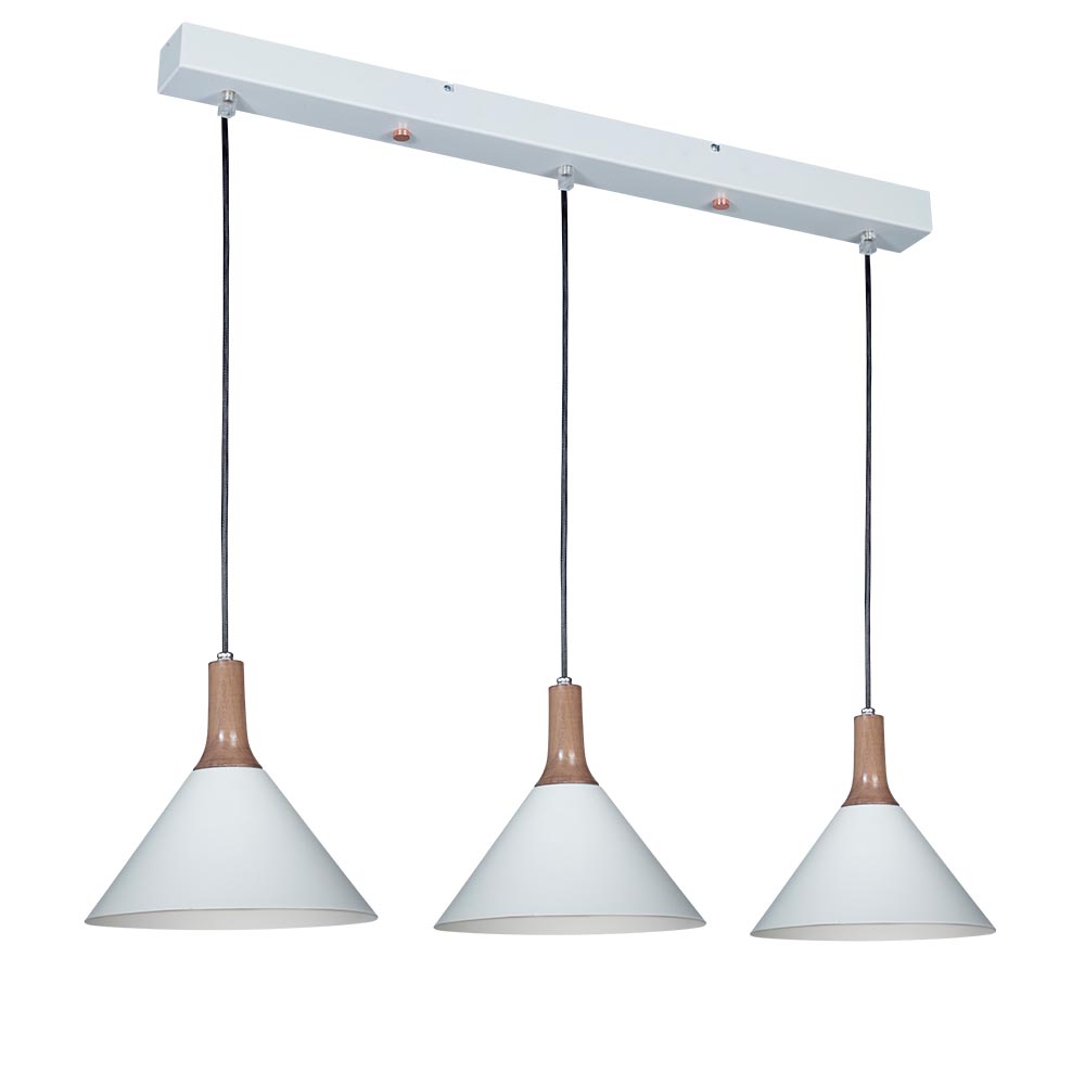 COLGANTE OSAKA 3 LUCES MADERA BLANCO / HAYA - COMEDOR - FB Iluminación