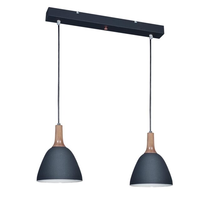 COLGANTE IRLANDA 2 LUCES MADERA NEGRO / HAYA - LIVING - FB Iluminación