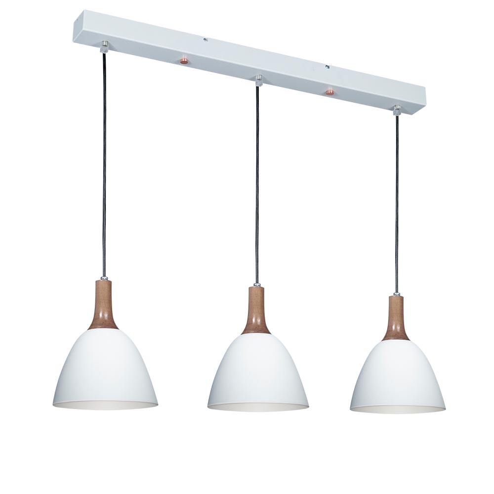 COLGANTE IRLANDA 3 LUCES MADERA BLANCO / HAYA - COMEDOR - FB Iluminación