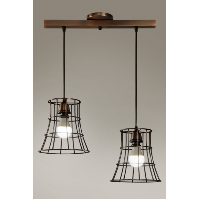 COLGANTE LISTON Galera 2 LUCES COBRE VIEJO - LIVING - FB Iluminación