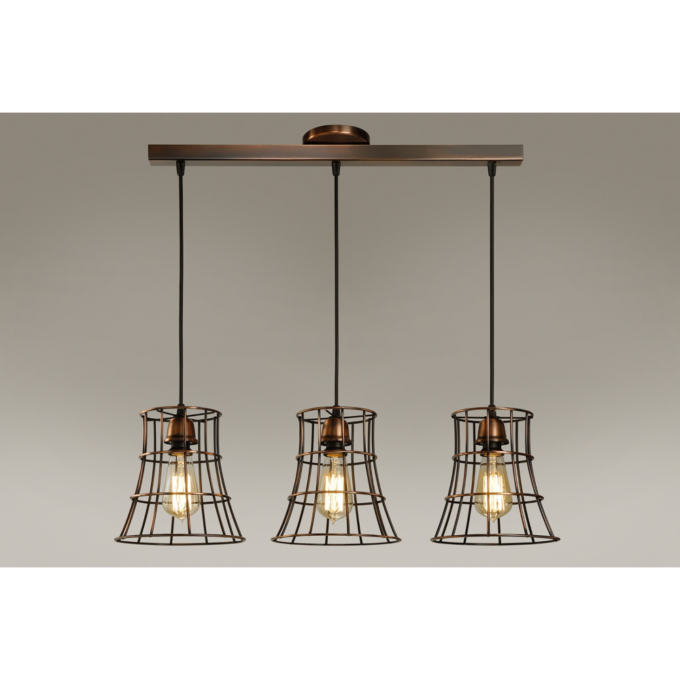 COLGANTE LISTON Galera 3 LUCES COBRE VIEJO - LIVING - FB Iluminación