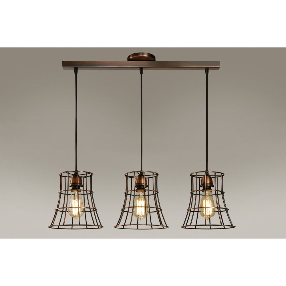 COLGANTE LISTON Galera 3 LUCES COBRE VIEJO - LIVING - FB Iluminación