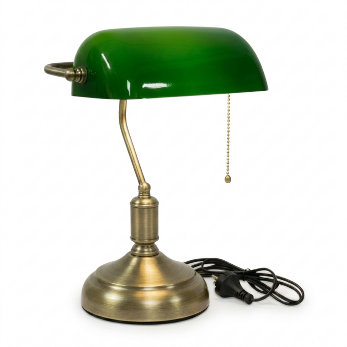 Lámpara De Escritorio Banquero Verde Acabado Bronce Vintage - Focos - FB Iluminación